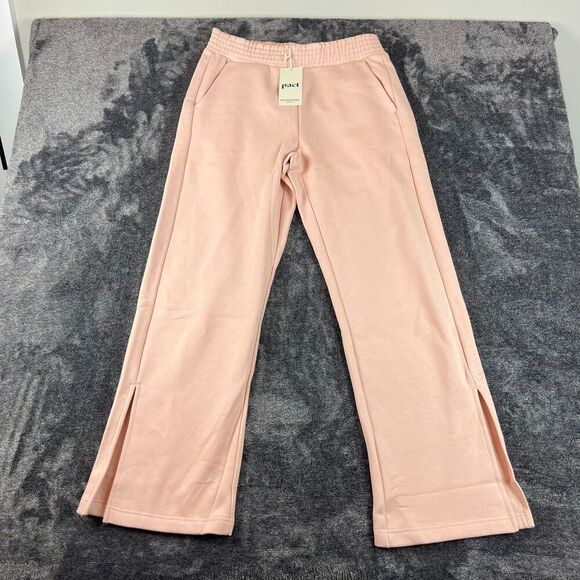 Pact Courtside Fleece Split Ankle Wide Leg Sweatpants Blush Posey Women's L NWT - Picture 1 of 9